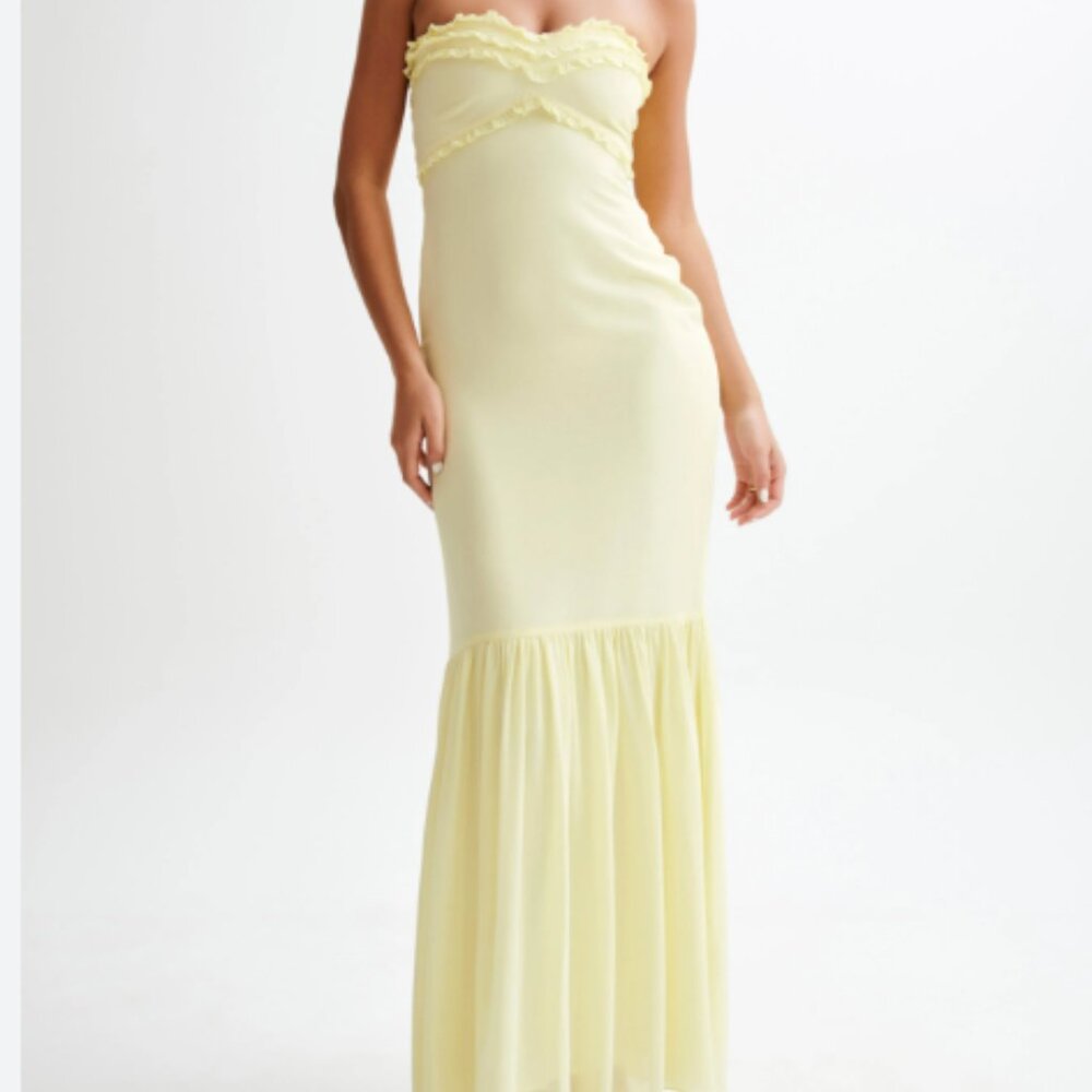 Meshki Olivette Strapless Chiffon Maxi Dress Lemon Sherbet Yellow XS